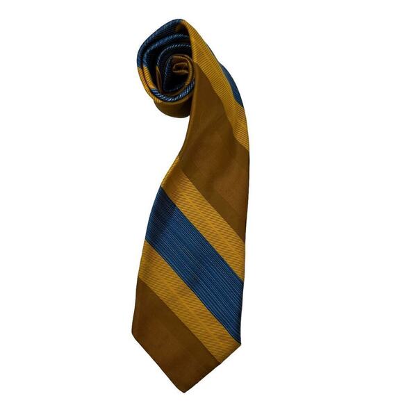 Vintage 1970s Diagonally Striped Tie Blues Golds Browns - Picture 1 of 4
